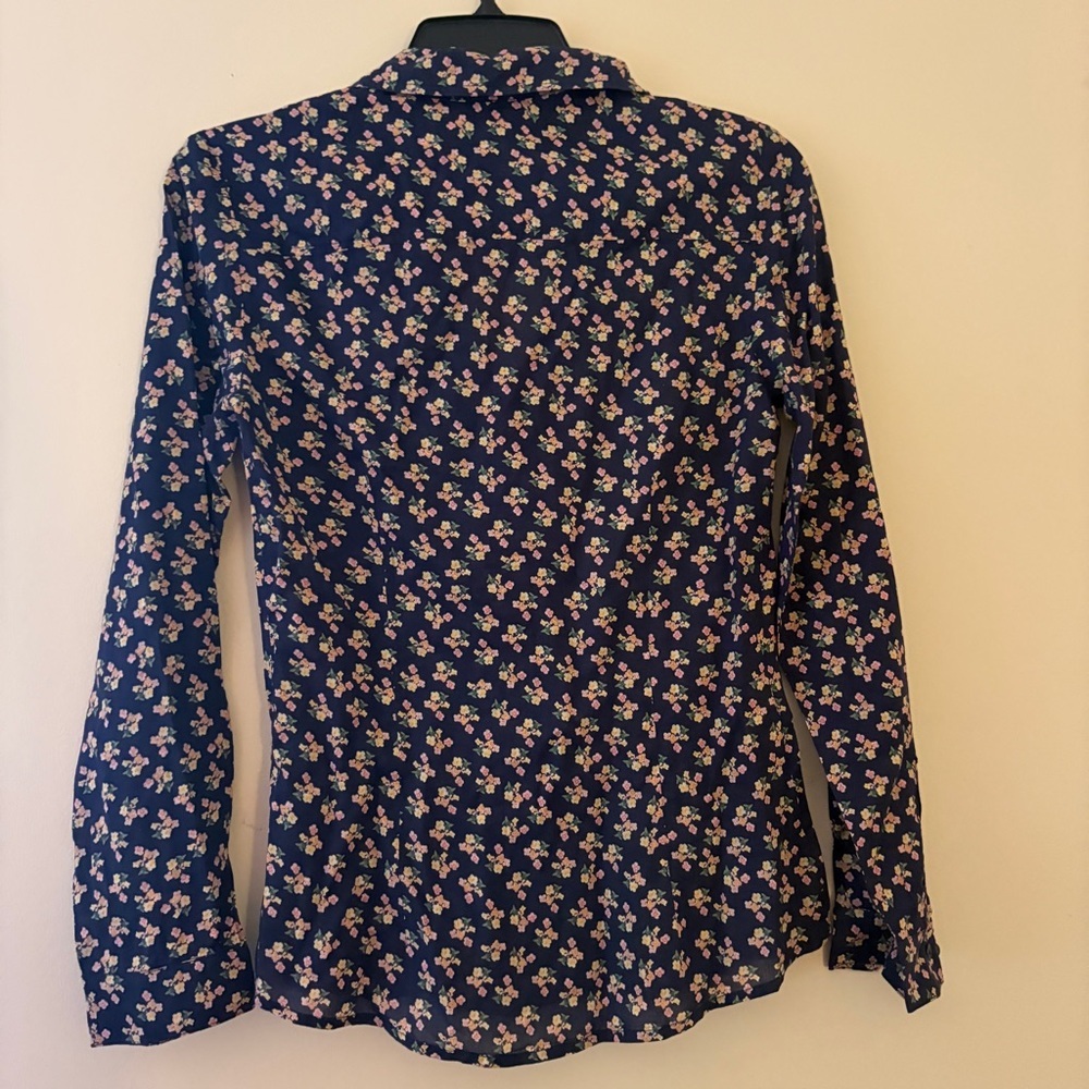Mango Basics Navy Floral Button Down Shirt Cotton Top Long Sleeve XS Women’s - Picture 2 of 4